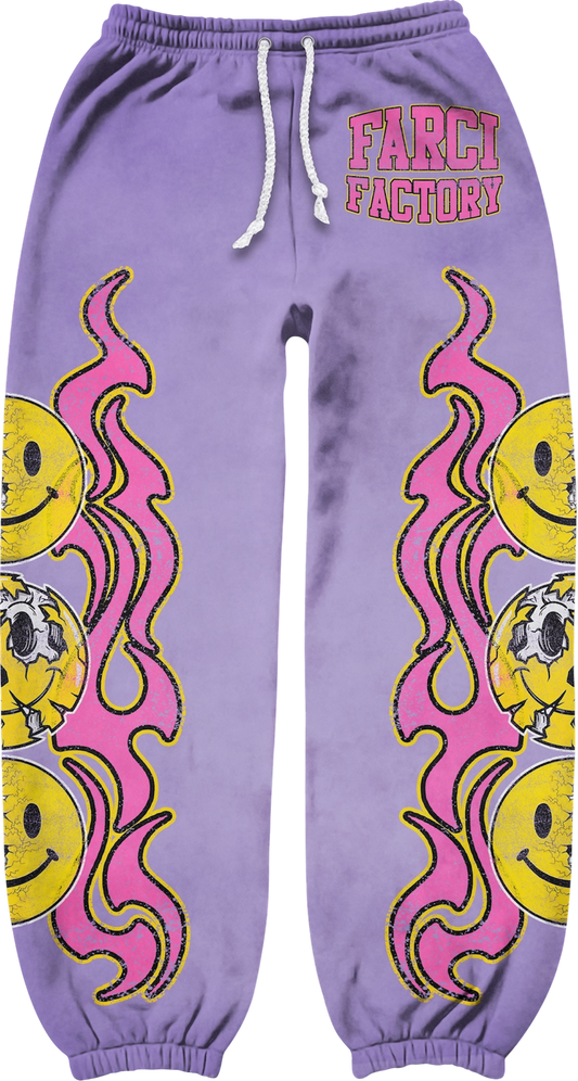 smiley face sweats purple