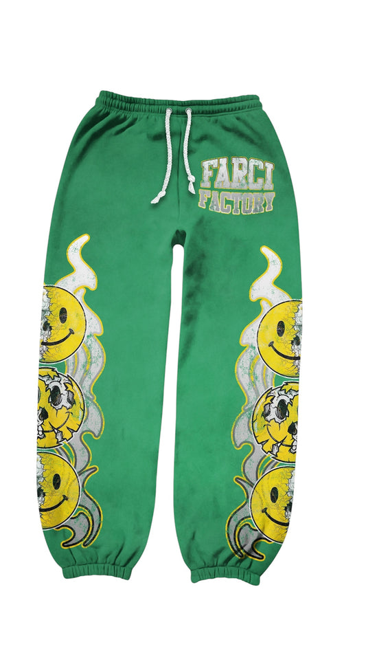 Smiley face sweatpants Kelly green
